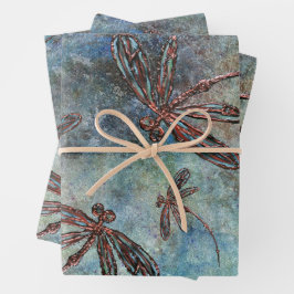 Bronze-verzauberte Libellen auf dem magischen Himm Geschenkpapier Set