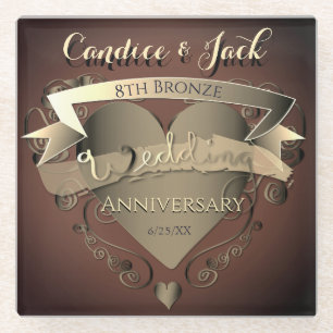 Bronze zum 8. Hochzeitstag Glasuntersetzer