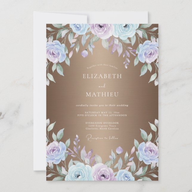 Bronzeblaue Hochzeit bemalt Einladung (Vorderseite)