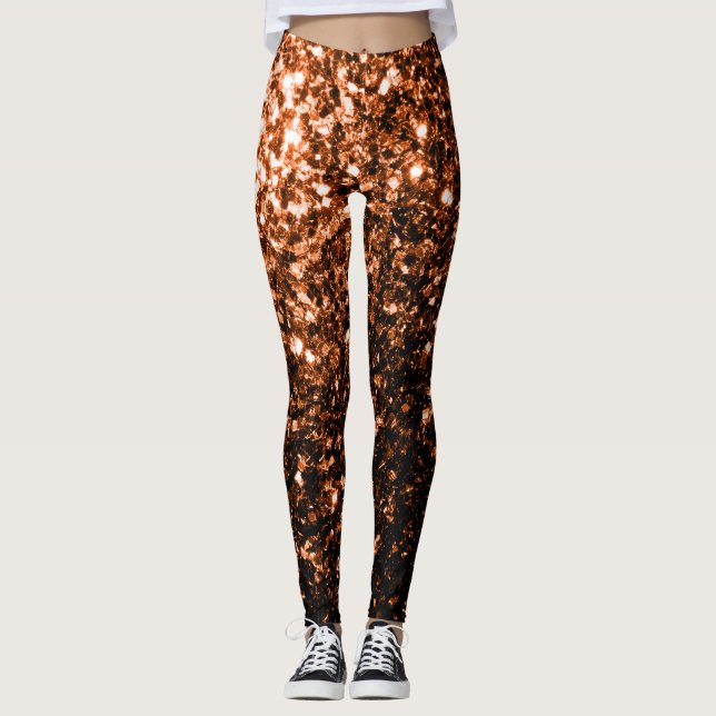 Bronzebraun-Imitat aus Kupfer Glitzer Glitzern Leggings (Vorderseite)