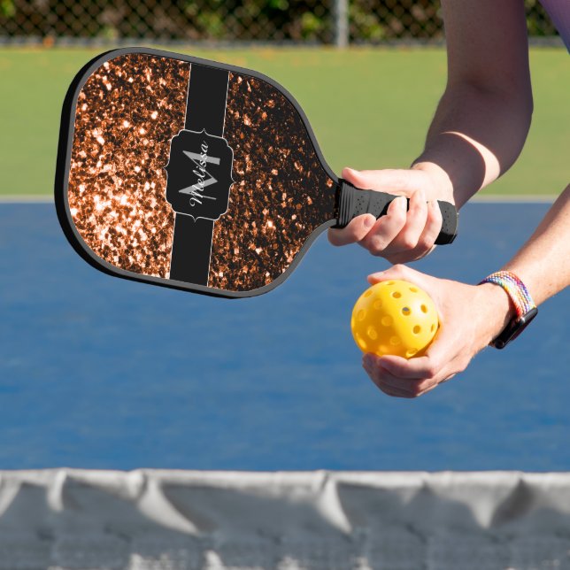 Bronzebraun Imitat aus Kupfer Glitzer Glitzern Mon Pickleball Schläger (InSitu)