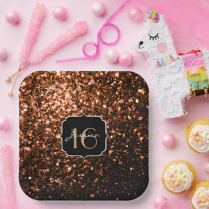 Bronzebraun-Imitate aus Kupfer Glitzern Sweet 16 Pappteller