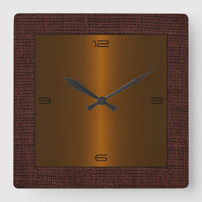 BronzeEdelstahl-moderne Leinwand-Grenze Quadratische Wanduhr (Vorderseite)