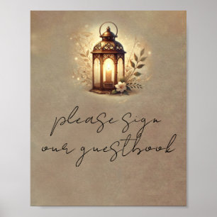 Bronzene leuchtende Laterne Rustikales Hochzeitsti Poster