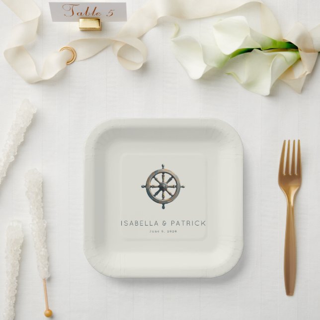 Bronzenes Vintage-Schiffsruder Pappteller (Hochzeit)