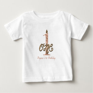 Bronzepolka-Punkt-Rosen-Gold EIN 1 1. Geburtstag Baby T-shirt