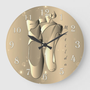 Bronzy Ballet Toe Shoes mit Namen Große Wanduhr