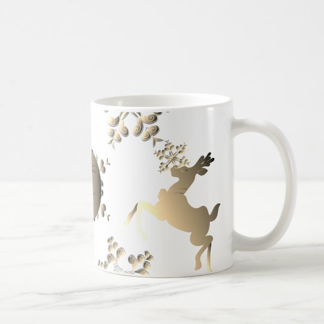 Bronzy Monogram Snowflakes Rentier auf Weiß Kaffeetasse (Rechts)