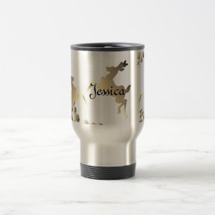 Bronzy Rentier und Schneeflocken Name Travel Mug Reisebecher