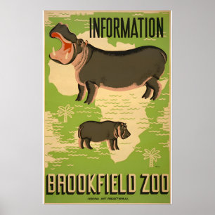 Brookfield Zoo Hippo Vintag WPA Poster
