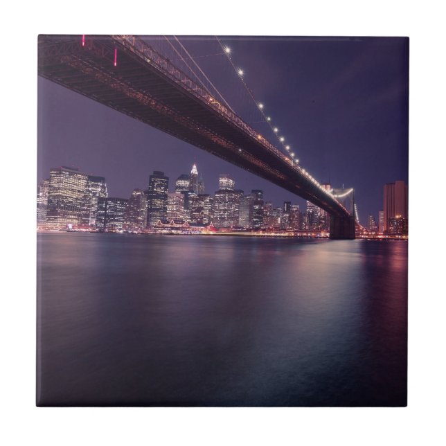 Brooklyn Bridge at Night, Manhattan Lights, NYC Fliese (Vorderseite)