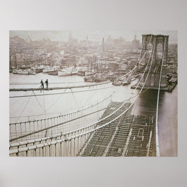 Brooklyn Bridge Bau Früh Manhattan  Poster (Vorne)