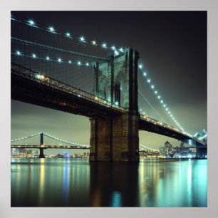 Brooklyn Bridge bei Nacht Manhattan Bridge Poster