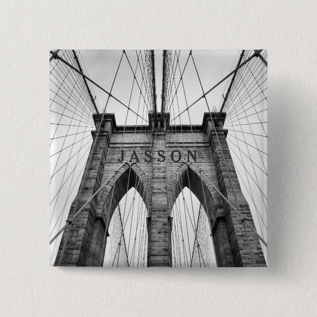 Brooklyn Bridge Black & White Foto Button (Vorderseite)