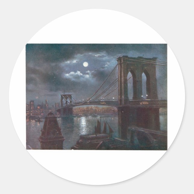 Brooklyn Bridge by Moonlight Runder Aufkleber (Vorderseite)