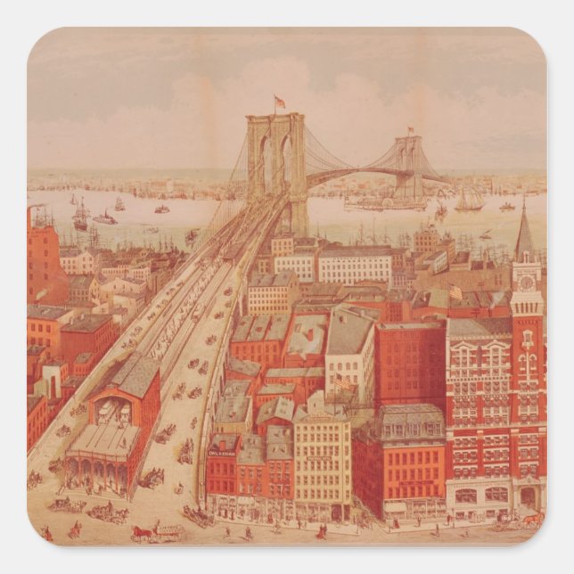 Brooklyn Bridge, c.1883 Quadratischer Aufkleber (Vorderseite)