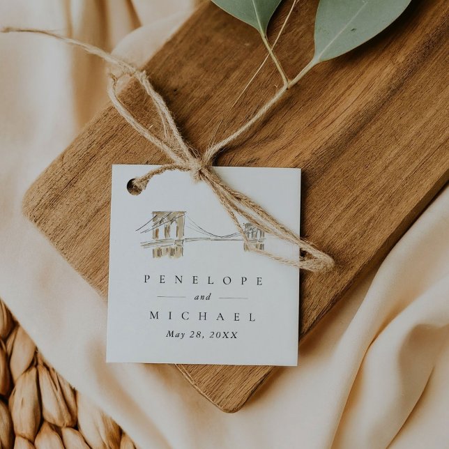 Brooklyn Bridge Chic New York City Wedding Geschenkanhänger (Chic New York City wedding favor gift tags featuring a watercolor Brooklyn Bridge.)