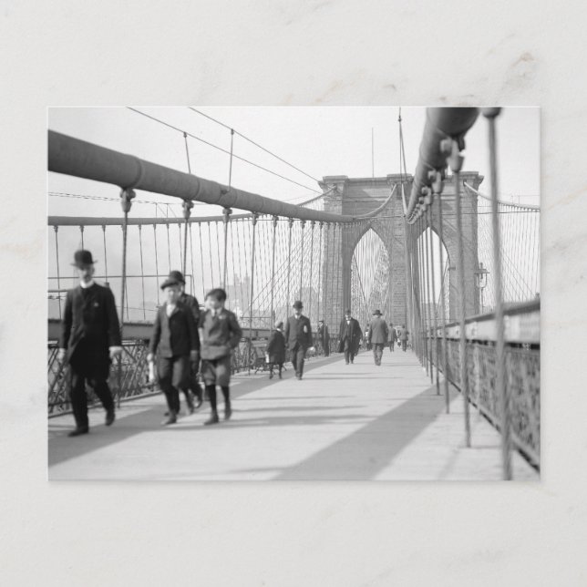 Brooklyn Bridge Fußgänger, 1909 Postkarte (Vorderseite)