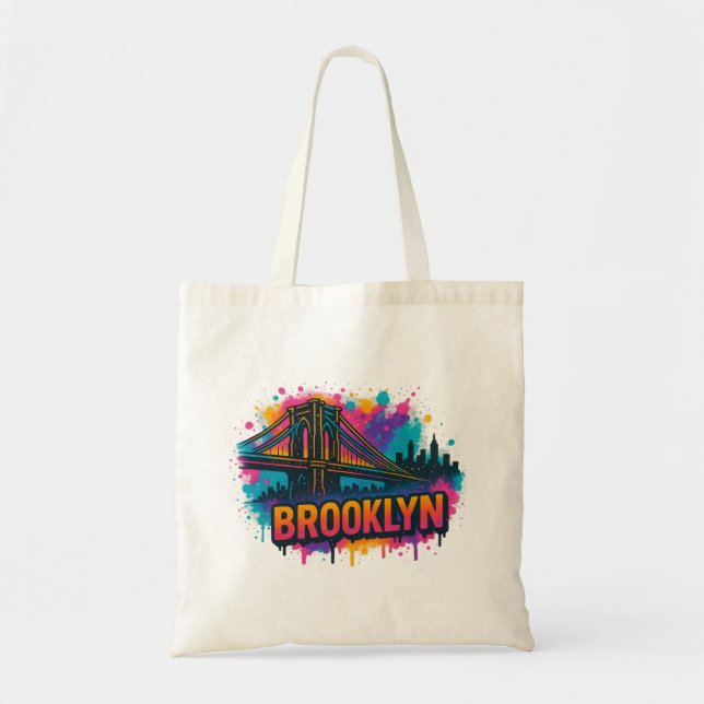 Brooklyn Bridge Graffiti Pop Art – Colorful Urban  Tragetasche (Vorne)