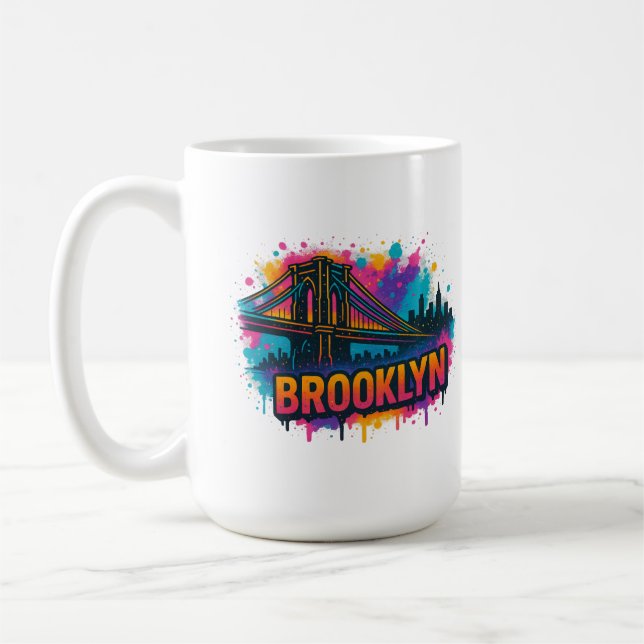 Brooklyn Bridge Graffiti Pop Art – Farbige Stadtan Kaffeetasse (Links)