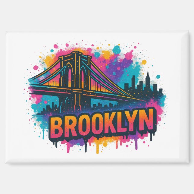 Brooklyn Bridge Graffiti Pop Art – Farbige Stadtan Magnet (Vorderseite)