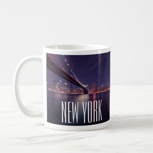 Brooklyn Bridge, Manhattan Night Lights, New York Kaffeetasse (Links)