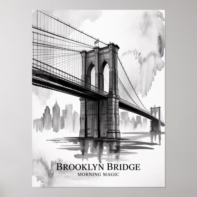 Brooklyn Bridge Morgenmagie Tinte Poster (Vorne)