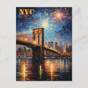 Brooklyn Bridge New York City Fireworks Travel Postkarte
