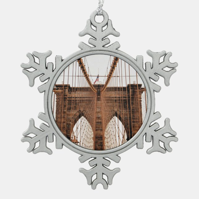 Brooklyn Bridge, New York Schneeflocken Zinn-Ornament (Vorderseite)