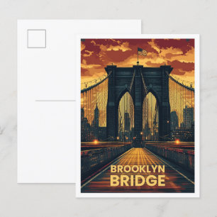Brooklyn Bridge New York USA Vintage Travel Postkarte