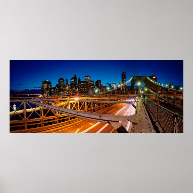 Brooklyn Bridge Night Panorama NYC Poster (Vorne)