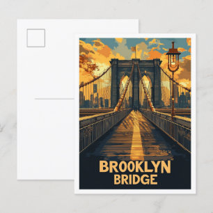 Brooklyn Bridge NY USA Vintag Illustration Travel Postkarte