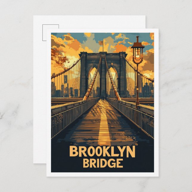 Brooklyn Bridge NY USA Vintag Illustration Travel Postkarte (Vorne/Hinten)