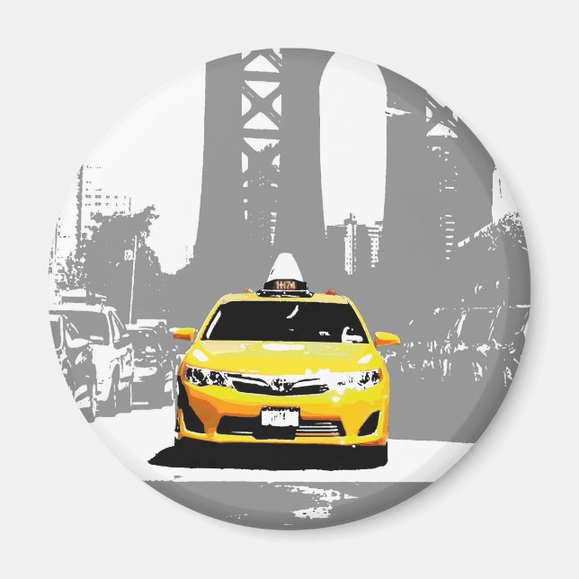 Brooklyn Bridge Ny Yellow Taxi Pop Magnet (Vorne)