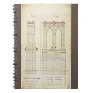Brooklyn Bridge NYC Architektur Blaupause vintage Notizblock
