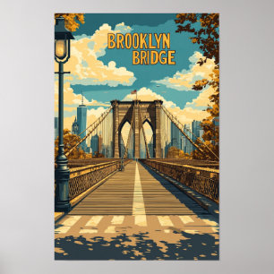 Brooklyn Bridge NYC Vintag Illustration Travel Poster