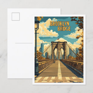 Brooklyn Bridge NYC Vintag Illustration Travel Postkarte