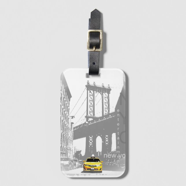 Brooklyn Bridge Nyc Yellow Taxi New York City Gepäckanhänger (Vorderseite Vertikal)