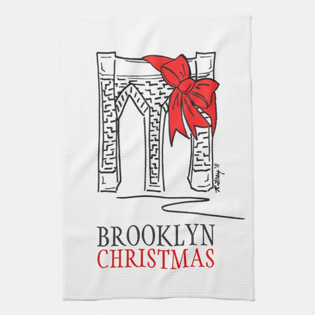 Brooklyn Bridge Red Bow New York City Weihnachten Handtuch (Vertikal)