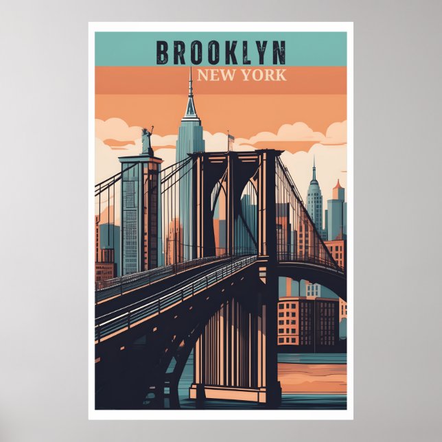 Brooklyn Bridge Retro Poster (Vorne)