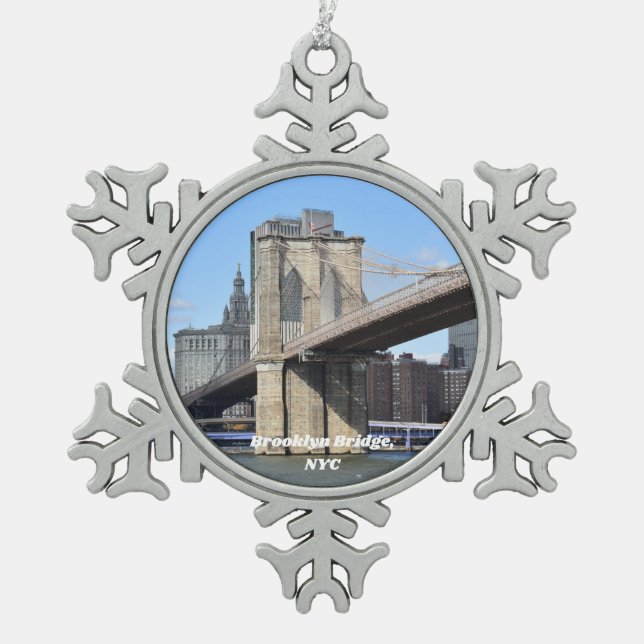 Brooklyn Bridge Schneeflocken Zinn-Ornament (Vorderseite)