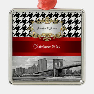 Brooklyn Bridge Schwarz Weiß Houndstooth Weihnacht Silbernes Ornament
