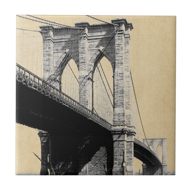 Brooklyn Bridge Sehenswürdigkeit New York 1896 Fliese (Vorderseite)