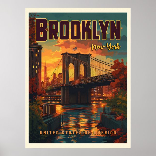 Brooklyn Bridge Sunrise - A Vintage Travel Poster (Vorne)