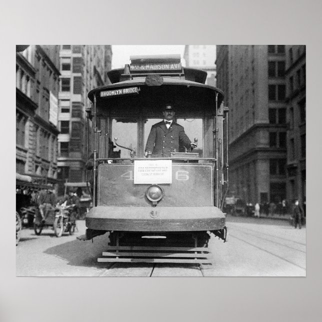 Brooklyn Bridge Trolley, 1915. Vintages Foto Poster (Vorne)