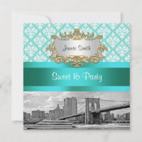 Brooklyn Bridge Türkis White Damask Sweet 16