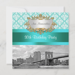 Brooklyn Bridge Türkis Wht Damast Geburtstag Einladung