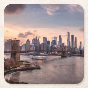 Brooklyn Bridge und Lower Manhattan Rechteckiger Pappuntersetzer