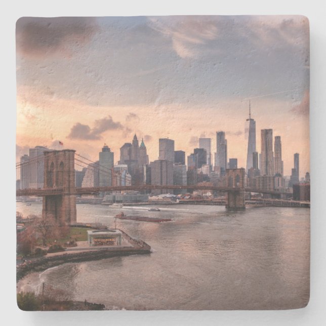 Brooklyn Bridge und Lower Manhattan Steinuntersetzer (Vorderseite)