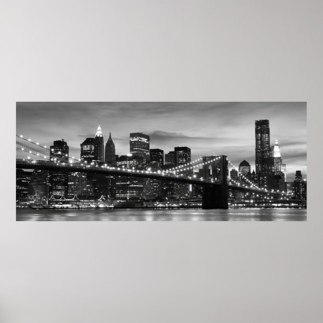 Brooklyn Bridge und Manhattan Skyline bei Night NY Poster (Vorne)